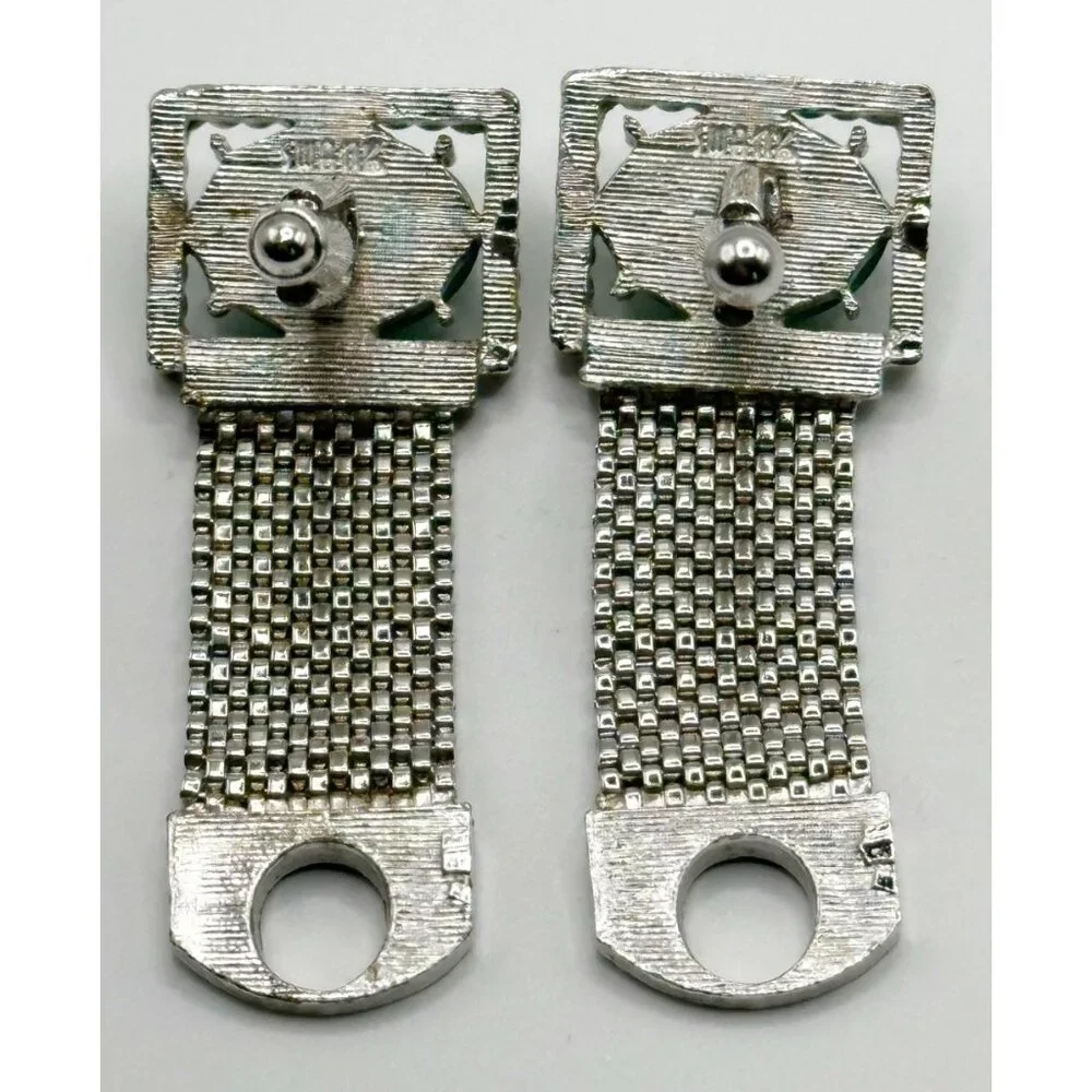 Vintage SWANK Green‎ Lucite Silvertone  Mesh Wrap Cufflinks